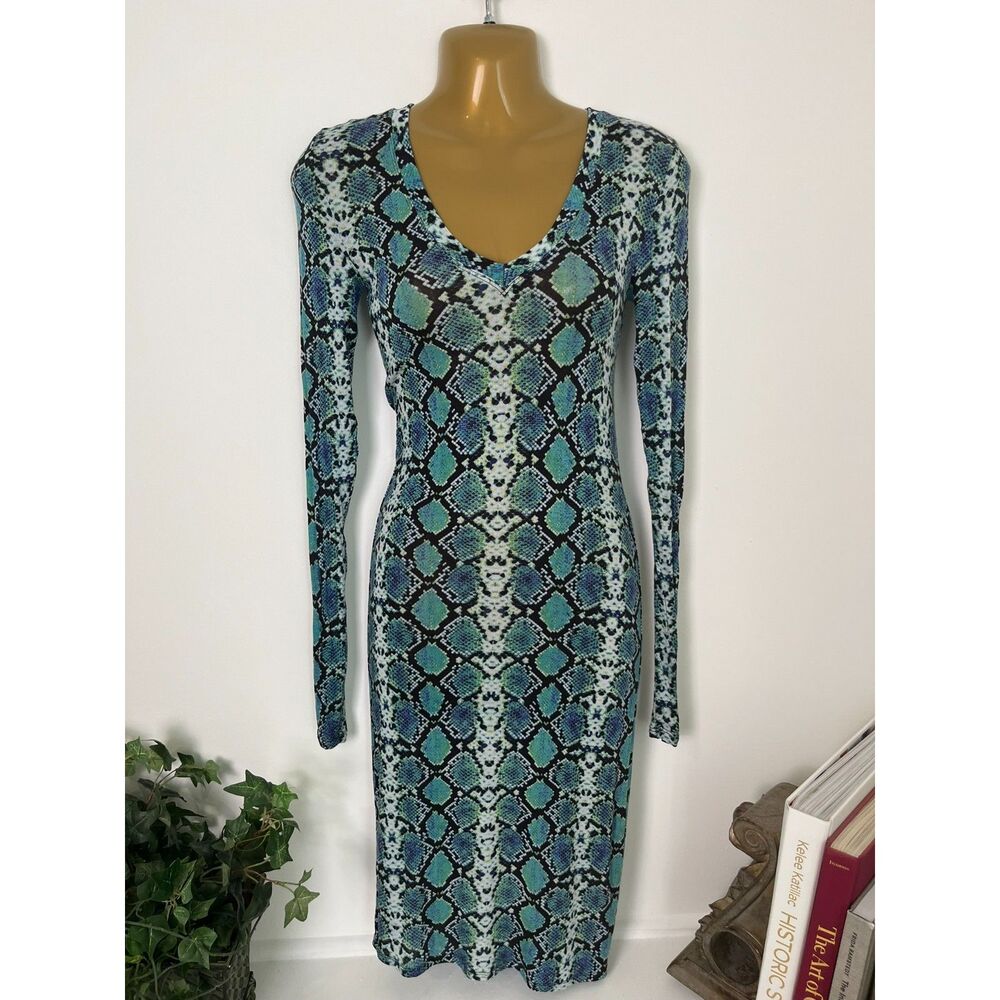 BCBG MAXAZRIA Teal Snakeprint Bodycon Dress XS